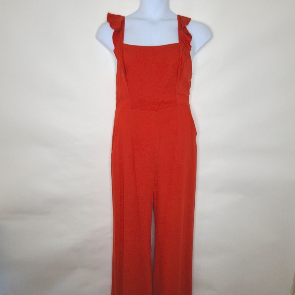 ASTR the Label Wide Leg Jumpsuit Size L Cutout Ruffles Pockets Square Neck NEW - Picture 2 of 15